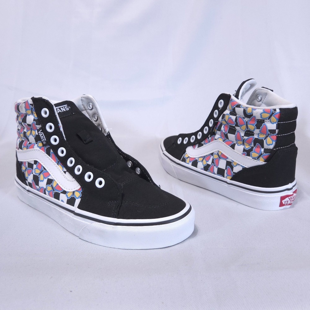 NWOB Vans Sk8-Hi Butterfly Checkerboard Sneakers Womens 6.5 High Top Black Pink